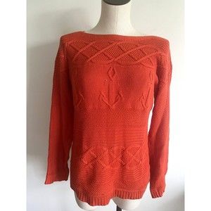 Talbots Petite Orange Cable Knit Sweater Anchors Nautical MP